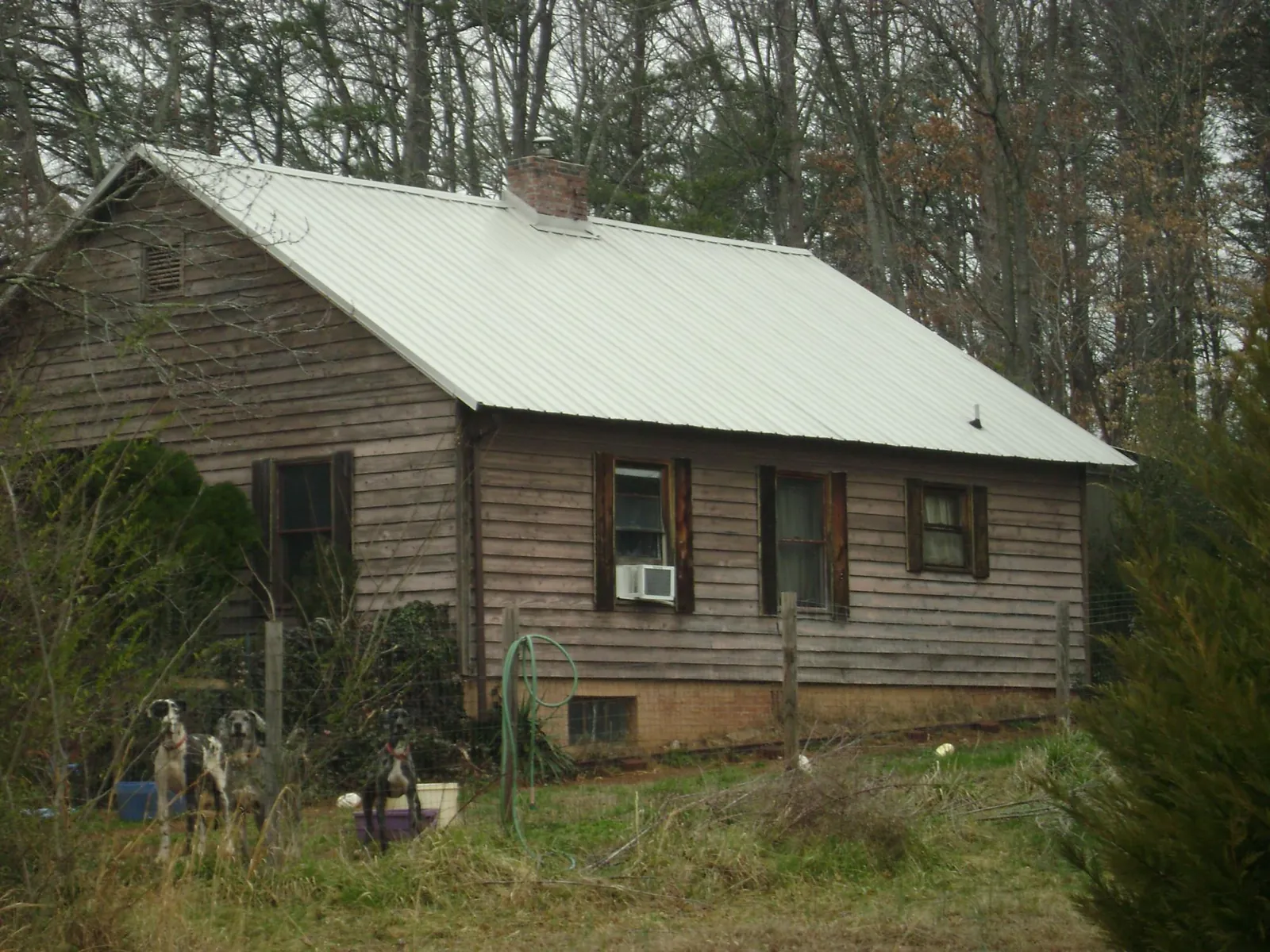 White metal roof on an old wood sided farmhouse, from a Asphalt Shingle Roof Repair job in Smithfield